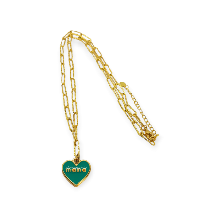 Necklace gold chain green mama1